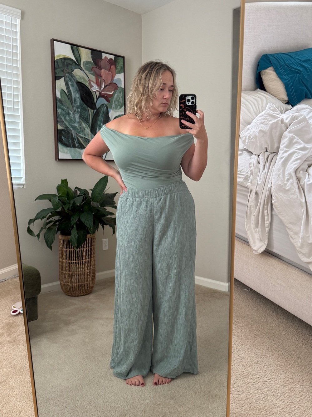 Abercrombie & Fitch Sage Green Wide-Leg High-Rise Pants + Top